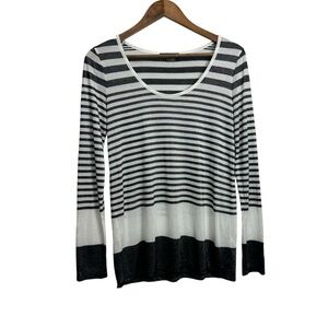 Vince Black and White Striped Long Sleeve Tee